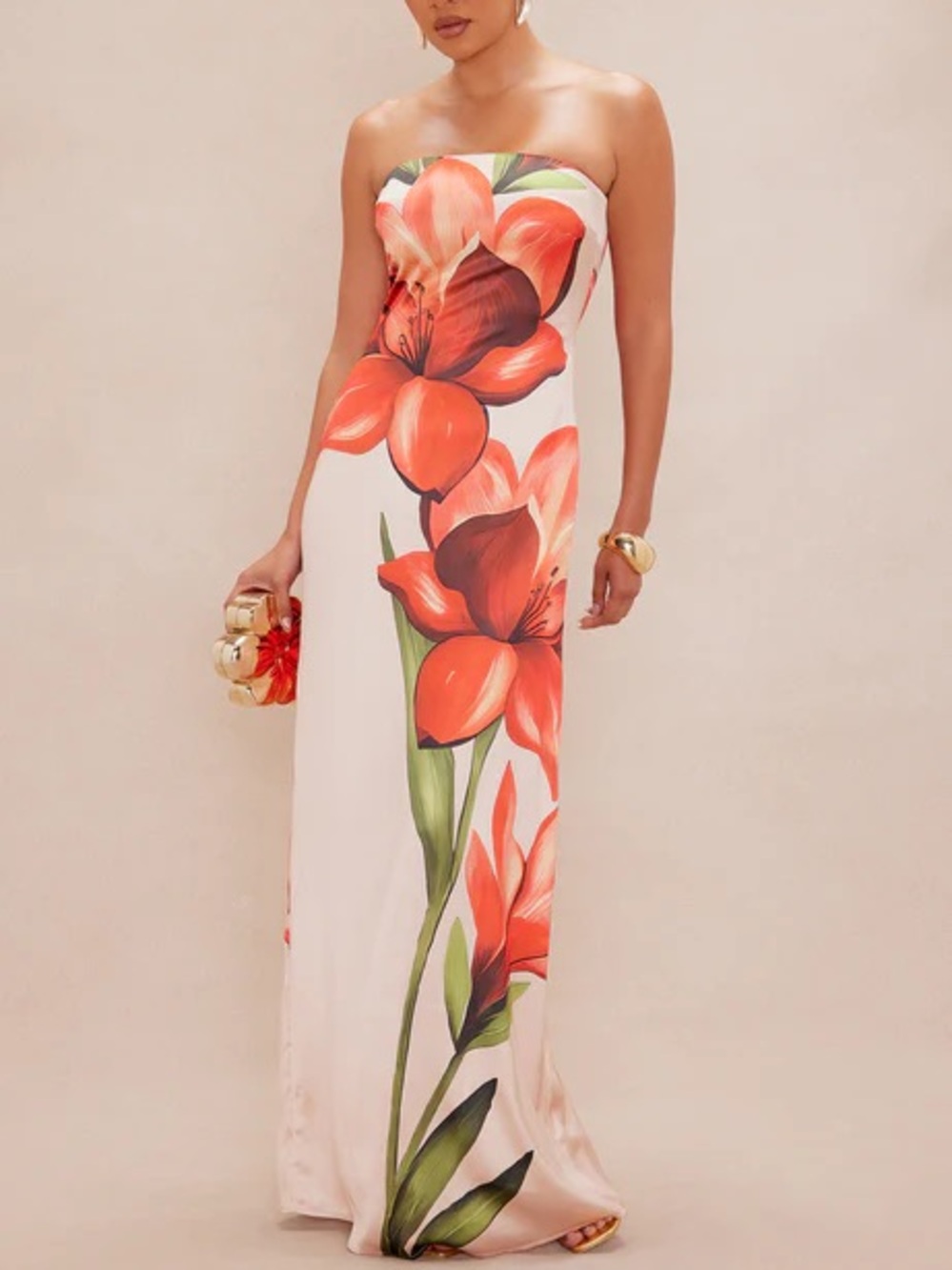 Camelia Satin Maxi Dress - Orange/combo